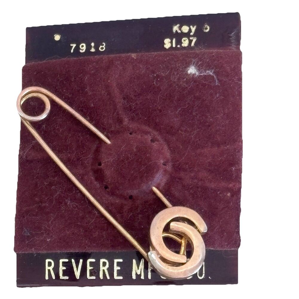 VTG Revere Mfg Co Pin Brooch Original Card Key 6 Style Gold Tone Costume Jewelry